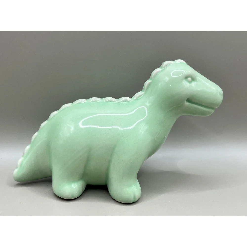 Vtg Mint Green Ceramic Dinosaur Figurine Glossy Seafoam Pottery Decor 3.5
